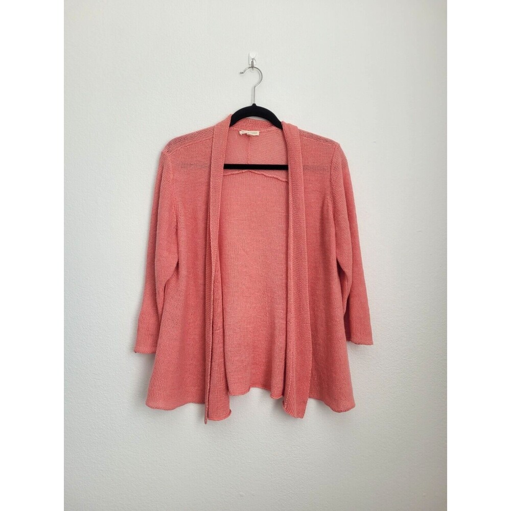Eileen Fisher Hemp Open-Front Cardigan Knitted Long Sleeve Size M Pink Coastal